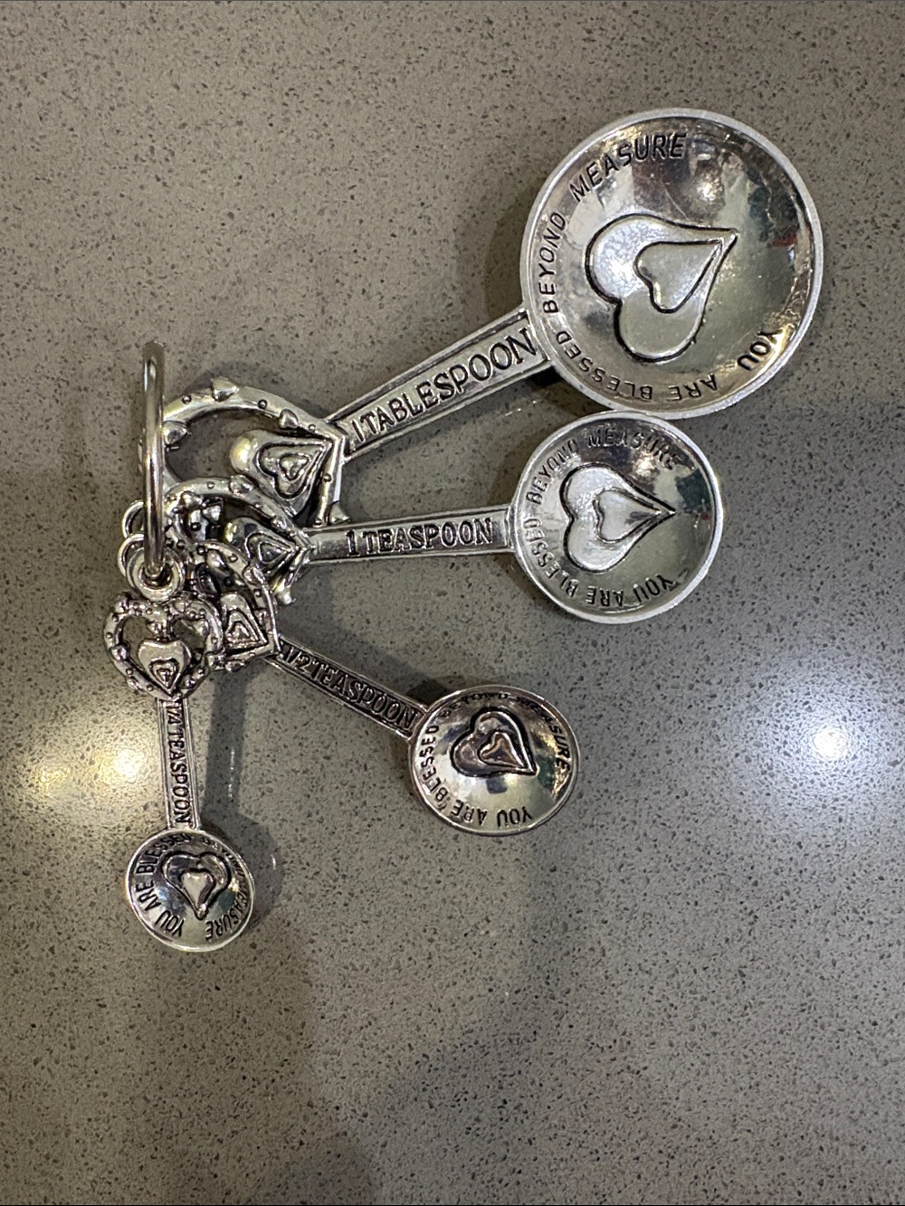 Heart-Accent Measuring Spoon Keychain Set - Silver Tone